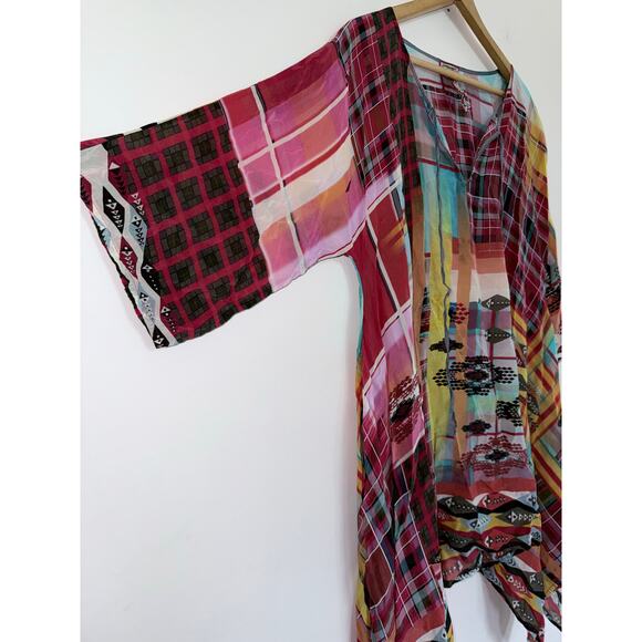 JOHNNY WAS bright aztec western boho kimono sleeve tunic top mini dress - Picture 2 of 10